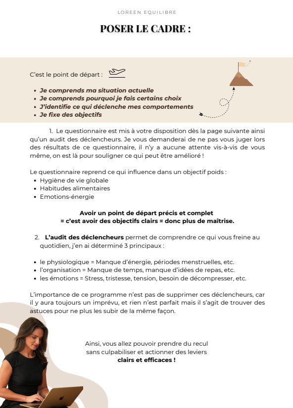 Page du book perte de poids : Poser le cadre : questionnaire et audit des déclencheurs