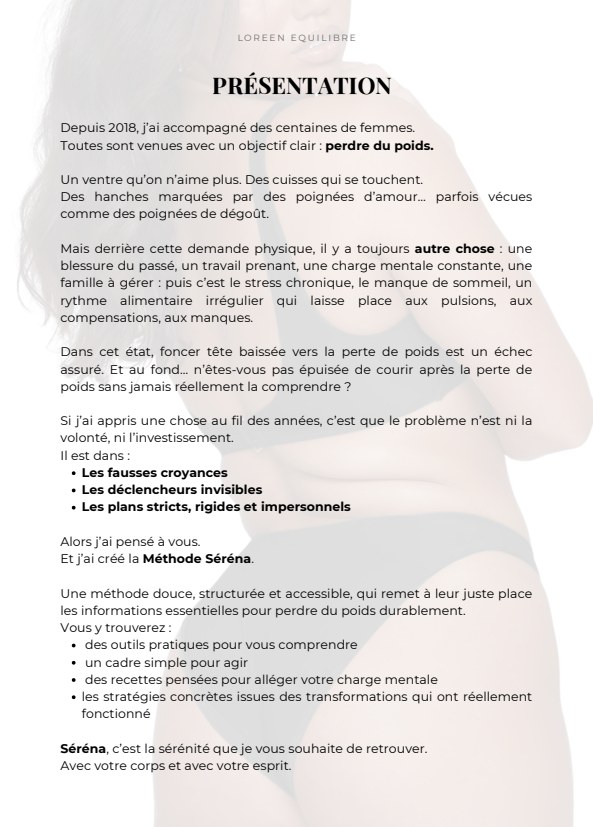Page de présentation du book perte de poids